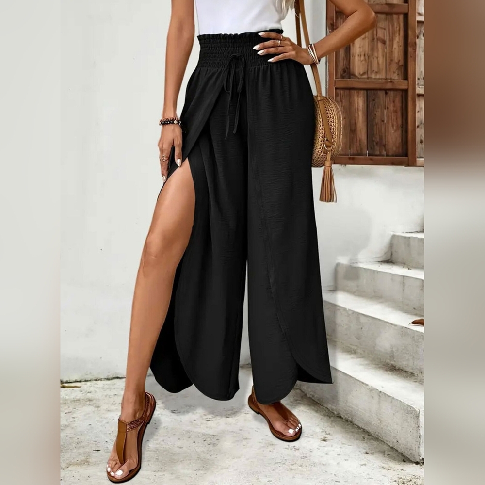 Cyber Monday Sale!! 🎁 Elegant Black Wide-Leg Pants With Side Slits